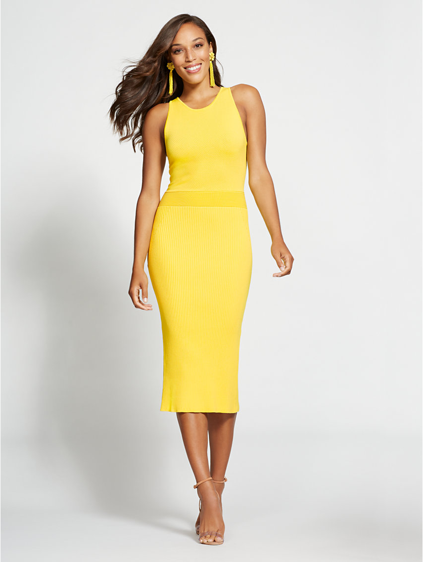 GABRIELLE UNION COLLECTION - YELLOW HALTER SWEATER DRESS